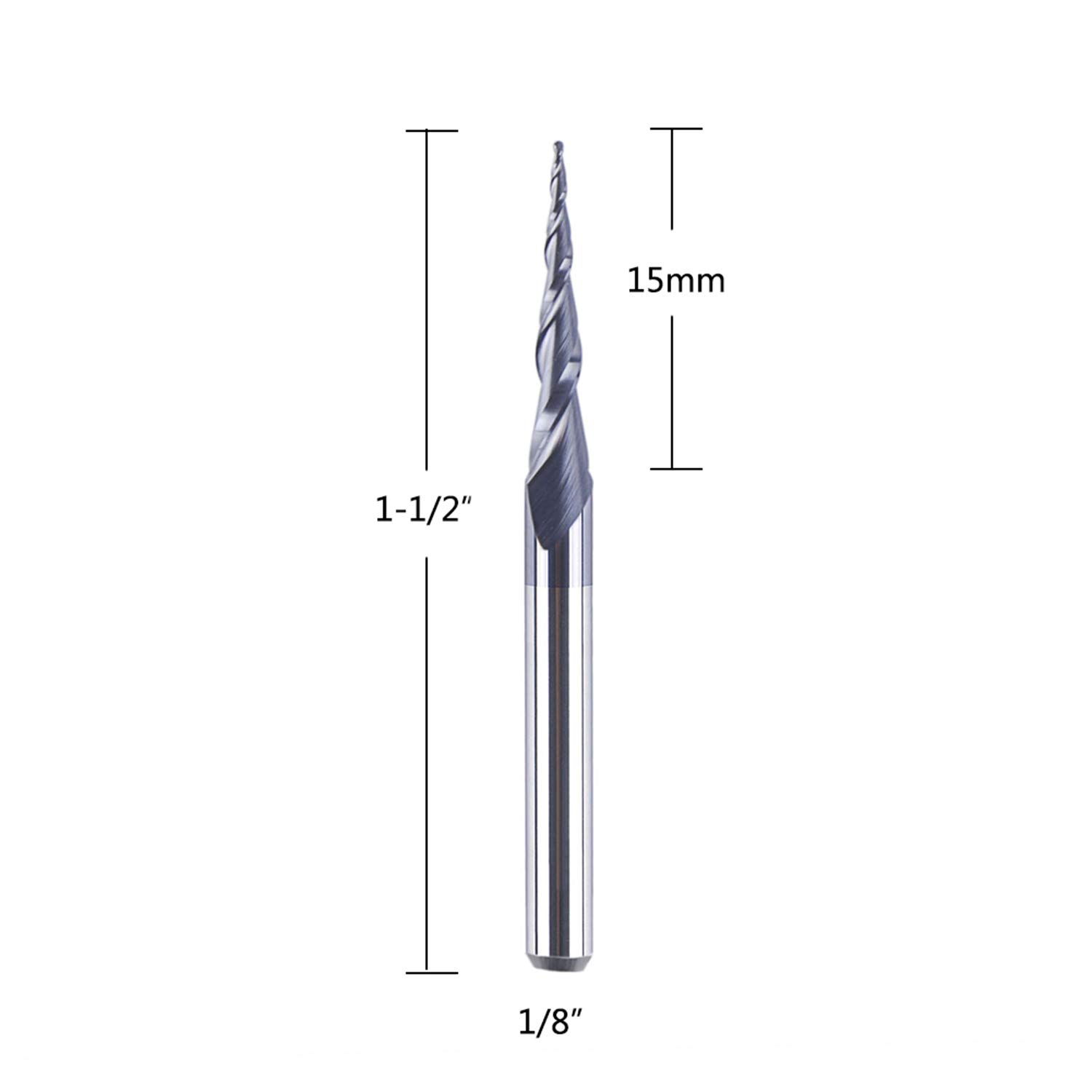 SpeTool 5Pc/Pack 1.0mm Cutting Radius(2.0mm Diameter) Tapered Ball Nose End Mill 1/8 Shank Radius with TiAlN Coated CNC Router Bit for 3D