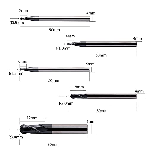 0.5-3mm Ball Nose Carbide End Mill Set