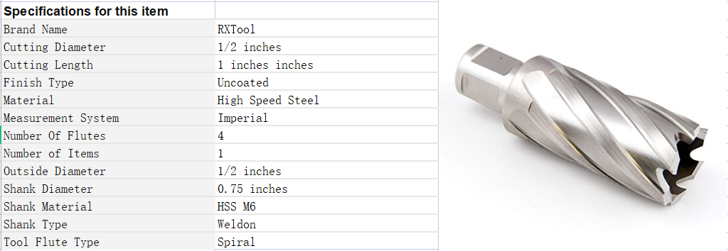 RuiXinTool 1/2"x2" Annular Cutters 13mmx51mm Magnetic Core Drills Slug Cutter HSS M2 High Speed Steel 2" Deep Weldon Shank